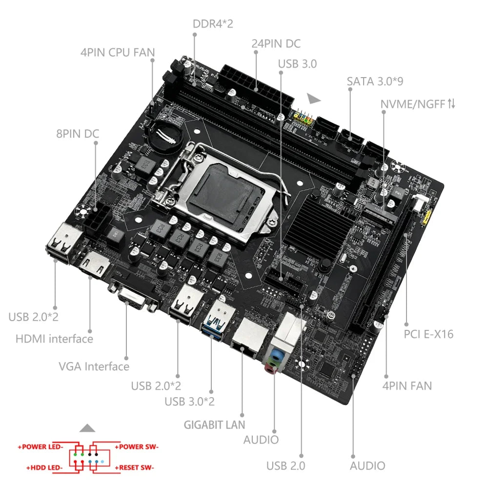 H110 Intel LGA1151 Mini-ITX Gaming Motherboard DDR4 RAM M.2 NVMe SDD VGA HDMI H110 LGA1151 Motherboard