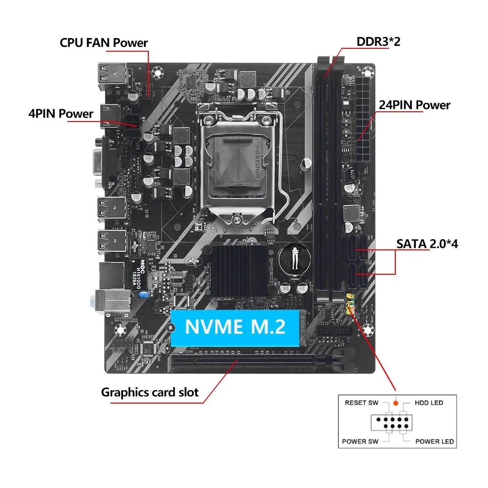 H61 Intel LGA1155 Motherboard DDR3 M.2 NVMe for Intel CPUs 2nd 3rd Gen i3 i5 i7 H61 LGA1155 Motherboard