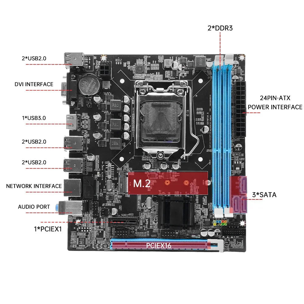 H61M Gaming mATX Motherboard M.2 NVMe PCIEx16 DVI DDR3 RAM for 2nd 3rd Gen CPU H61M Motherboard