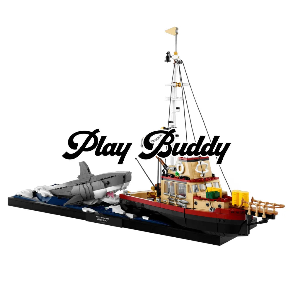 Jaws Diorama Boat & Shark 21350 Building Blocks 1503PCS w/ 3 Figures Jaws Building Blocks