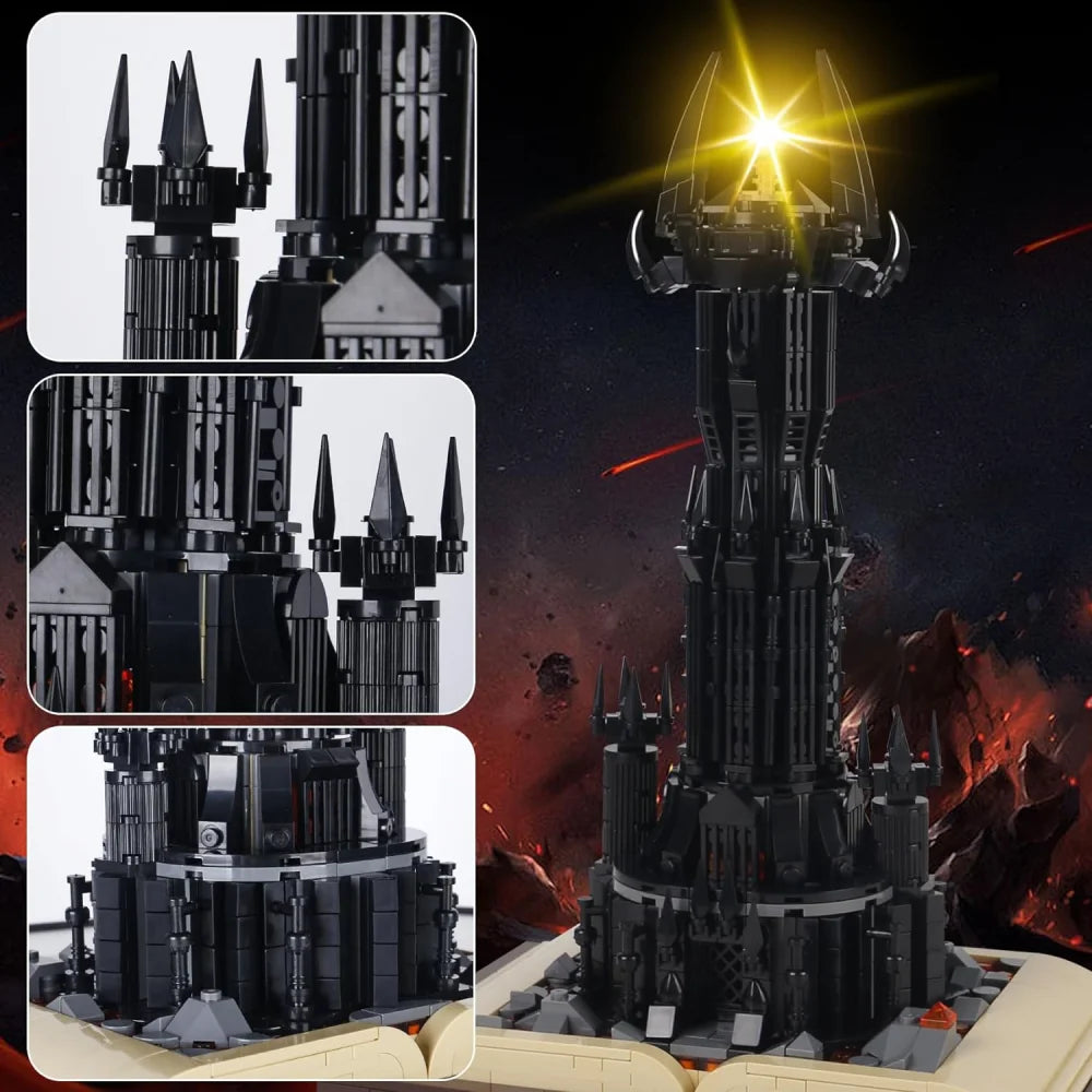 LOTR Barad Dur Black Tower Lights Up Sauron Magic Book Building Blocks 969PCS Building Blocks