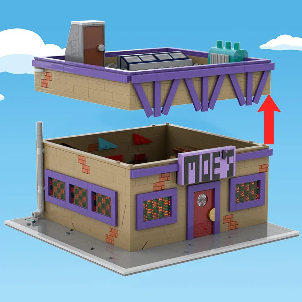 MOC The Simpsons Moe’s Tavern Building Blocks 1736PCS Creative Architecture Kit Moe’s Tavern / PDF Guide Building Blocks