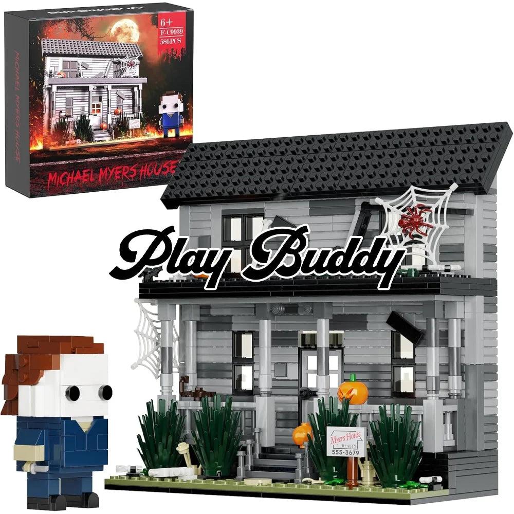 MOC Town Halloween Michael Myers with House Figure 586PCS Building Block Boxed Michael Myers with House Building Blocks