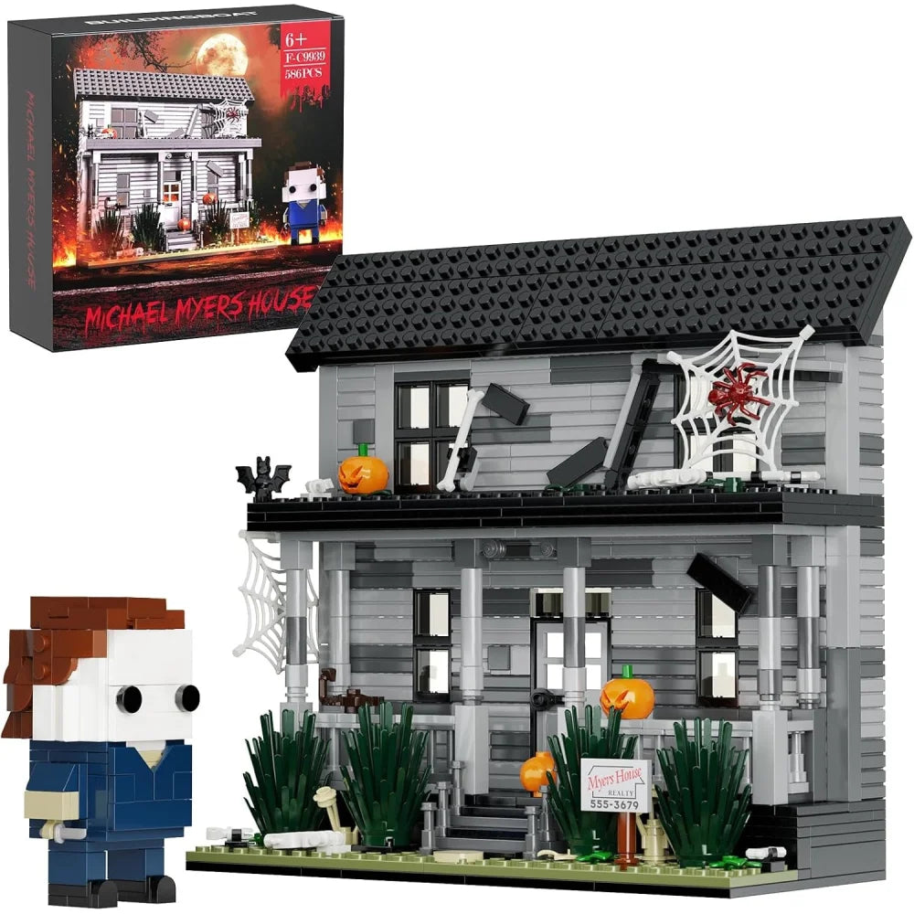 MOC Town Halloween Michael Myers with House Figure 586PCS Building Block Boxed Michael Myers with House Building Blocks