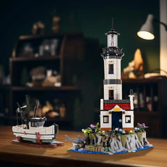 Motorised Lighthouse Building Blocks Set Fisherman Rescue Boats Lighthouse Model Motorised Lighthouse Building Blocks