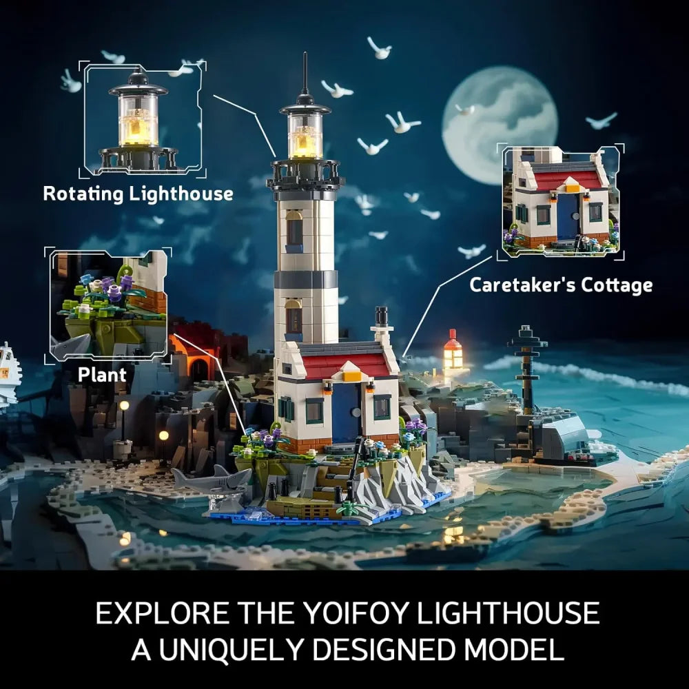 Motorised Lighthouse Building Blocks Set Fisherman Rescue Boats Lighthouse Model Motorised Lighthouse Building Blocks