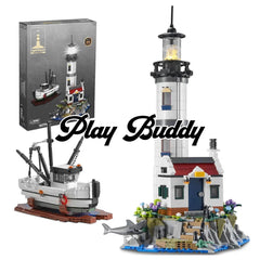 Motorised Lighthouse Building Blocks Set Fisherman Rescue Boats Lighthouse Model Motorised Lighthouse Building Blocks