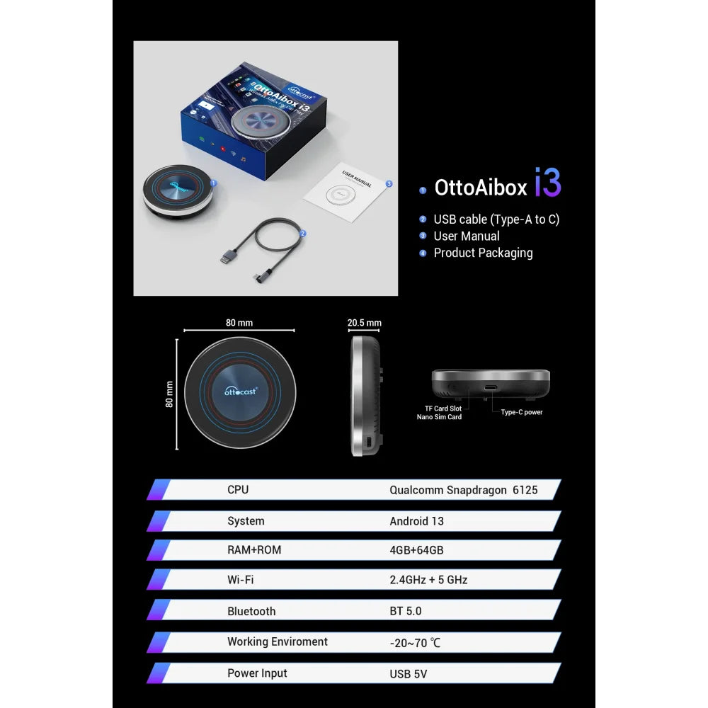 OttoAibox i3 AI Box Wireless CarPlay & Android Auto Adapter w/Netflix for BMW OttoAibox i3 for BMW Apple CarPlay &