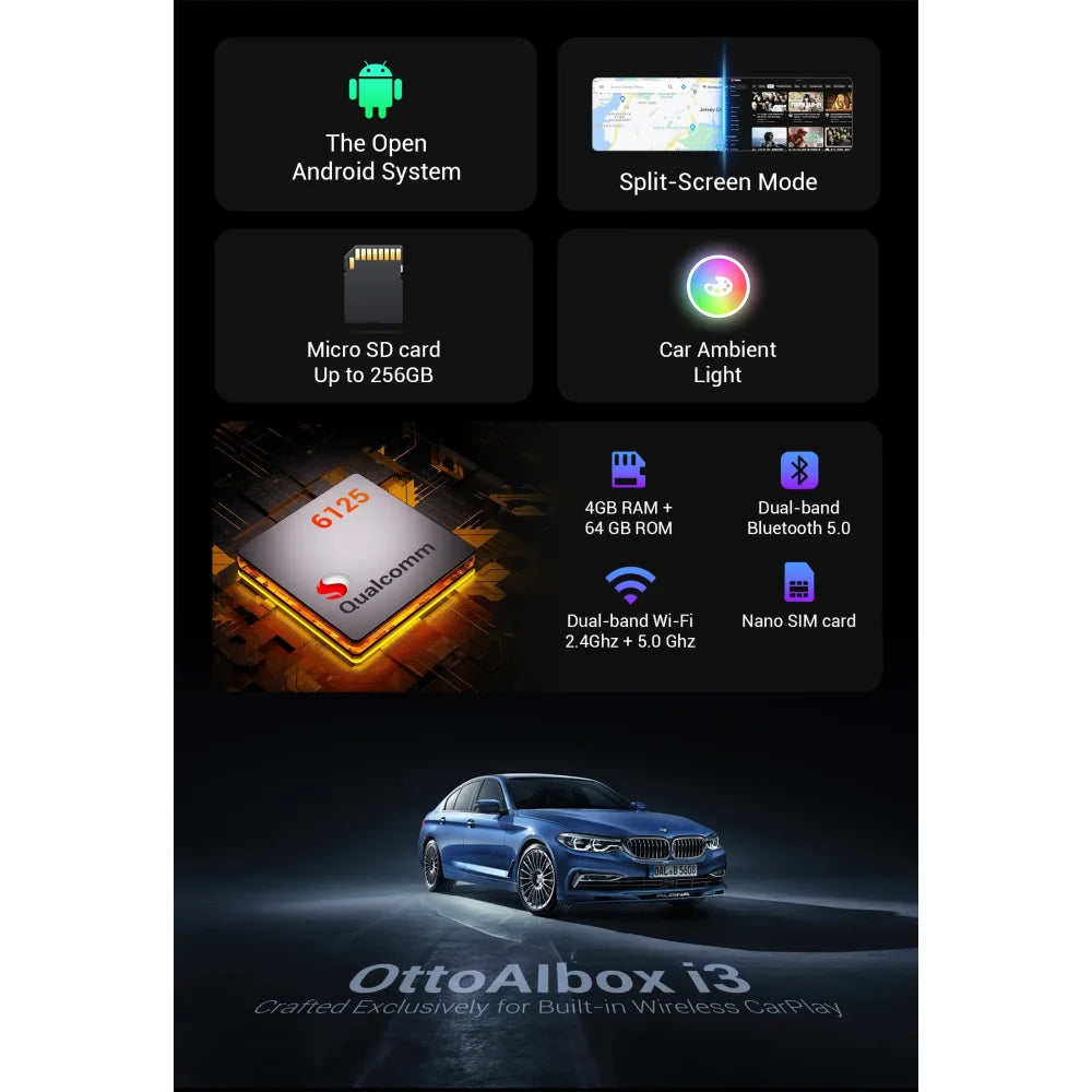 OttoAibox i3 AI Box Wireless CarPlay & Android Auto Adapter w/Netflix for BMW OttoAibox i3 for BMW Apple CarPlay &