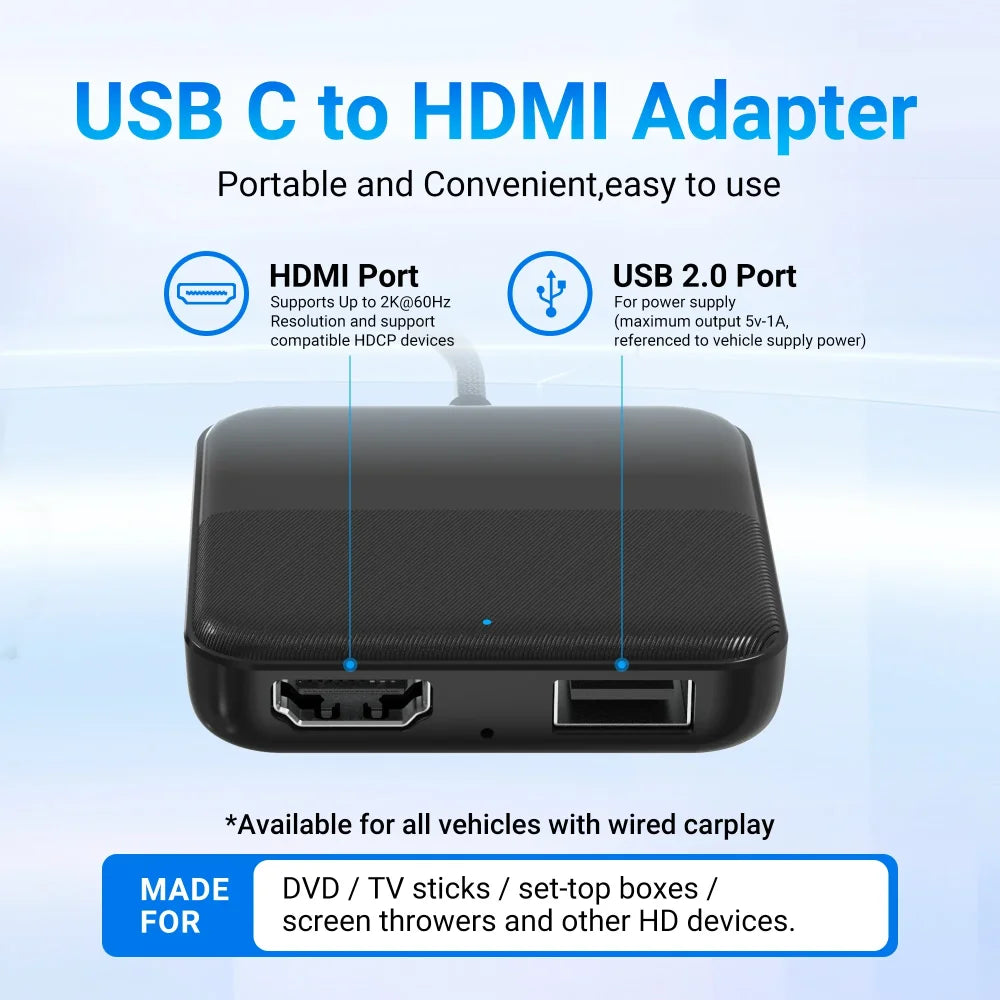 Ottocast Car TV Mate Car Infotainment HDMI Adapter & Wireless CarPlay Adapter Apple CarPlay & Android Auto