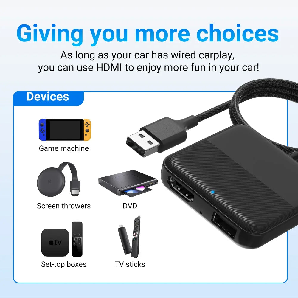 Ottocast Car TV Mate Car Infotainment HDMI Adapter & Wireless CarPlay Adapter Apple CarPlay & Android Auto