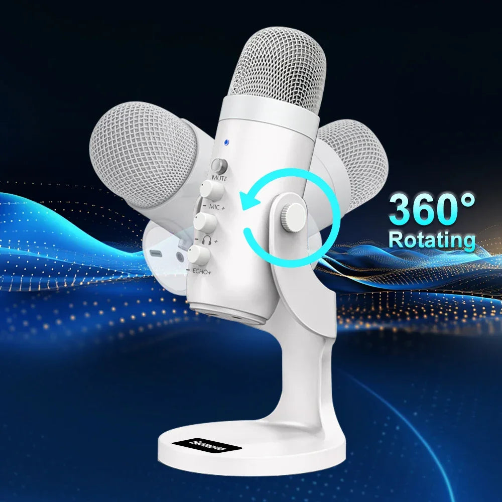 Pro White USB Condenser Microphone Studio Recording Mic for PC Mac Phone Gaming White Microphone