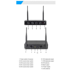 Professional 4 Channel UHF Wireless 4 Microphone Mic System Cordless Handheld UK Black Microphone