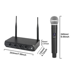 Professional 4 Channel UHF Wireless 4 Microphone Mic System Cordless Handheld UK Black Microphone