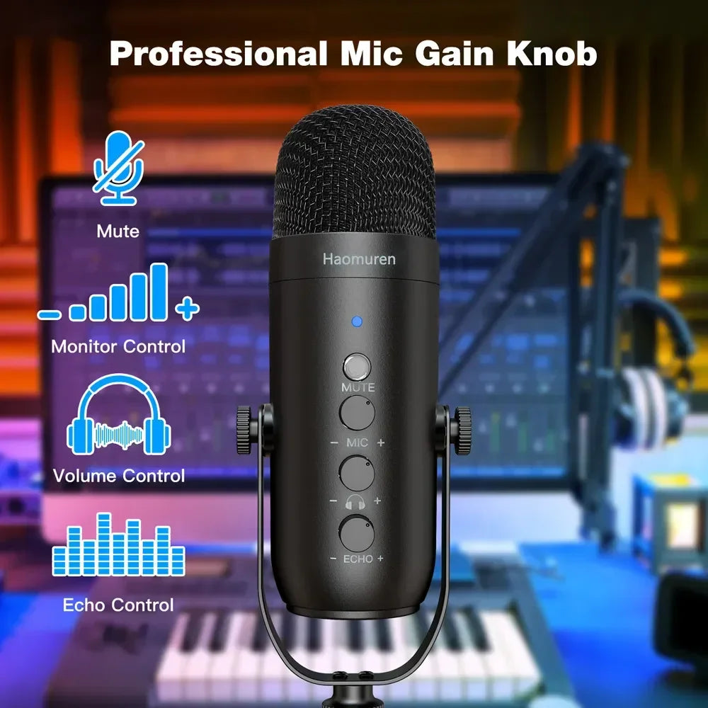 Professional Streaming Podcast PC Mac Gaming Microphone Studio Condenser Mic Kit Black Microphone