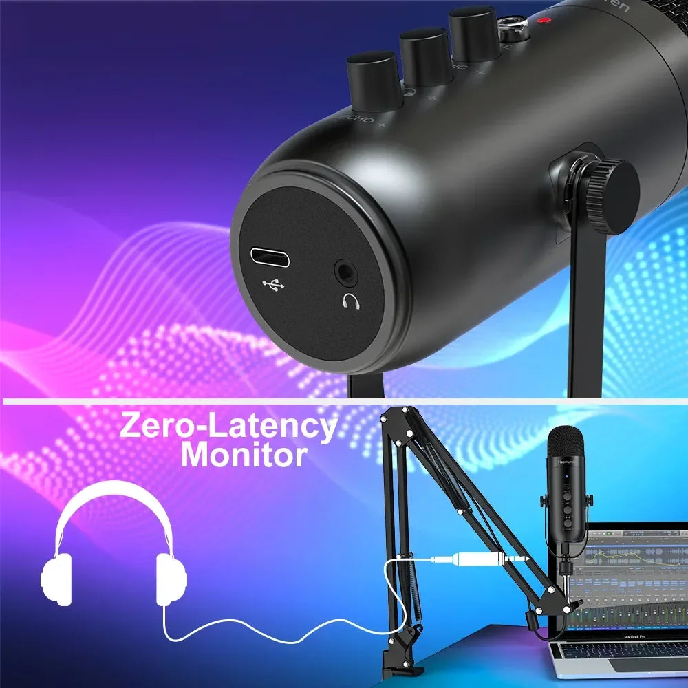 Professional Streaming Podcast PC Mac Gaming Microphone Studio Condenser Mic Kit Black Microphone
