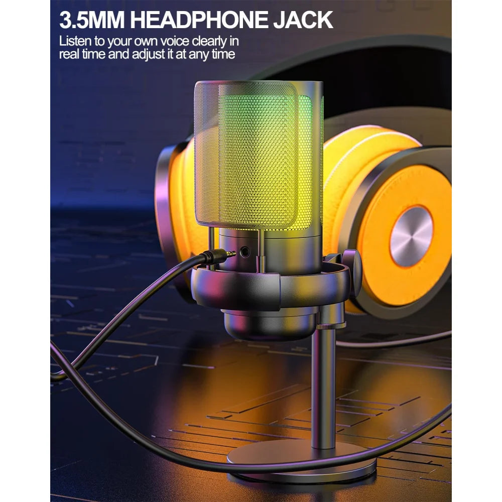 Professional Streaming Podcast PC PS4 PS5 Gaming RGB Microphone Kit + Pop Filter Black Microphone