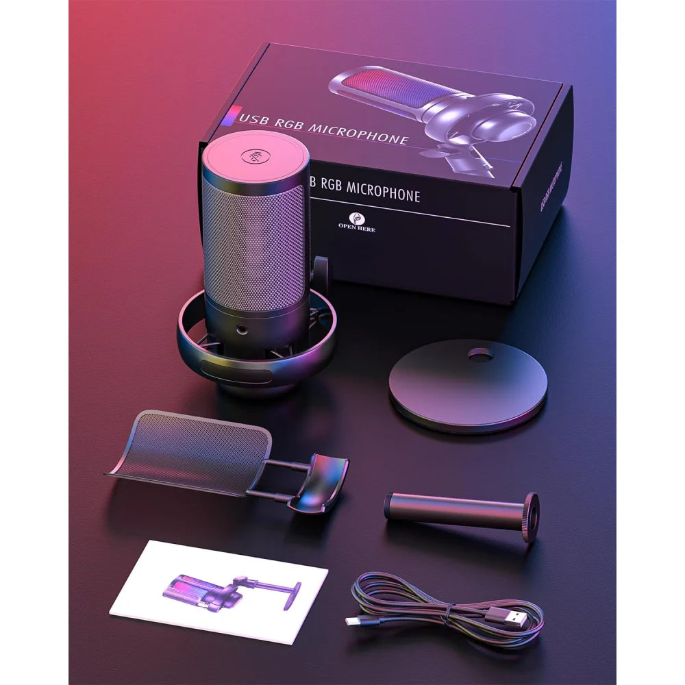 Professional Streaming Podcast PC PS4 PS5 Gaming RGB Microphone Kit + Pop Filter Black Microphone
