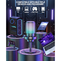 Professional Streaming Podcast PC PS4 PS5 Gaming RGB Microphone Kit + Pop Filter Black Microphone