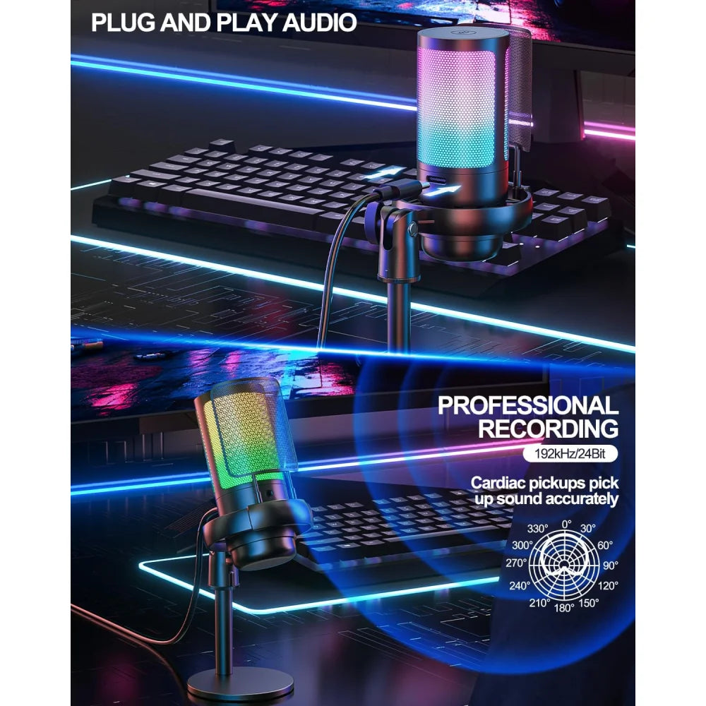 Professional Streaming Podcast PC PS4 PS5 Gaming RGB Microphone Kit + Pop Filter Black Microphone