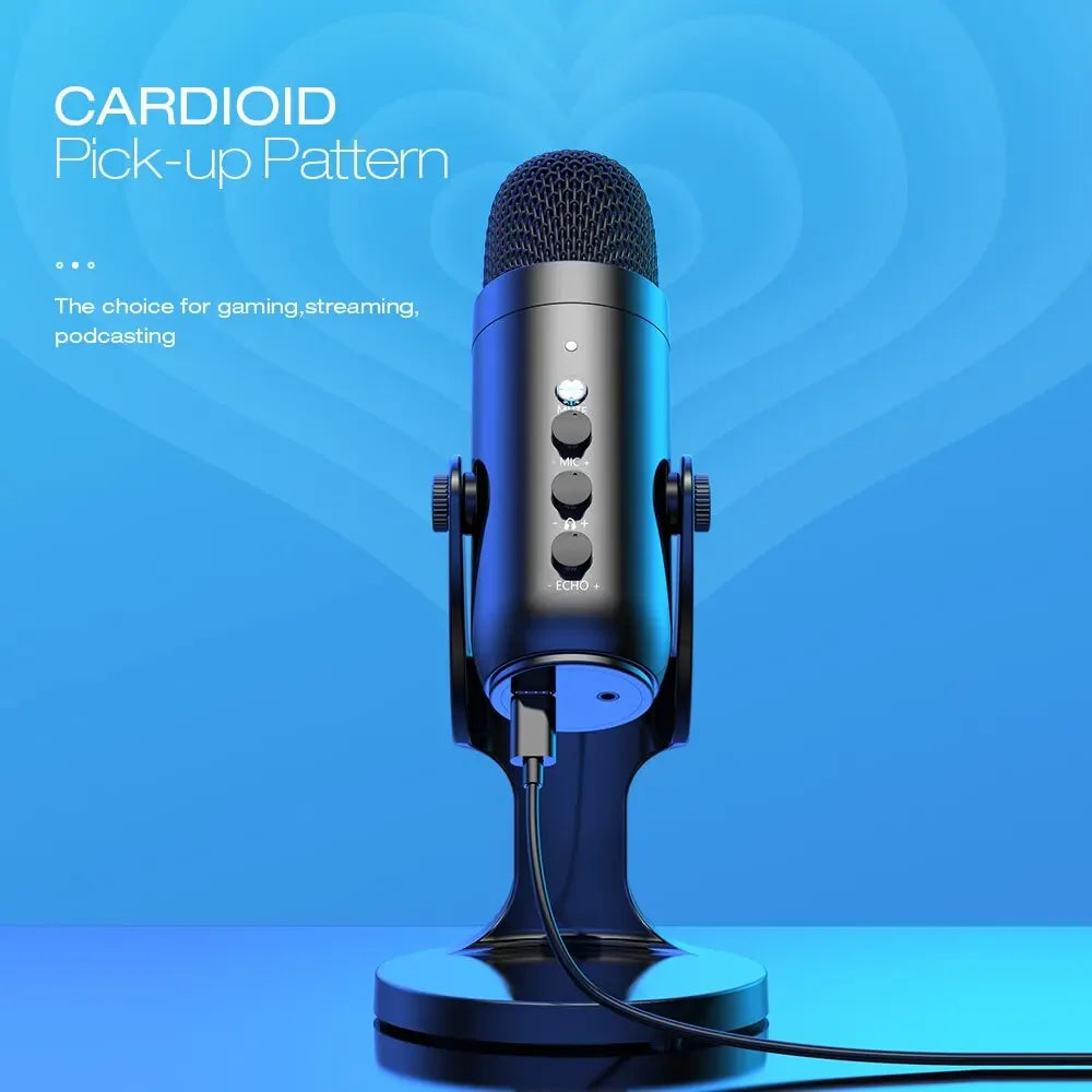 Professional USB Condenser Microphone for PC Mac Gaming Recording Podcasting AUX Black Microphone