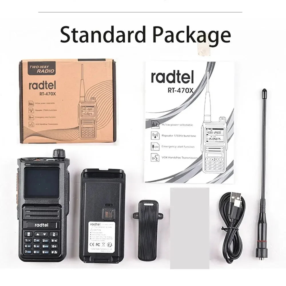 Radtel RT-470X Full Band Ham Radio 256 Channel Air Band Two Way Radio USB-C Black / USB Plug Walkie Talkie