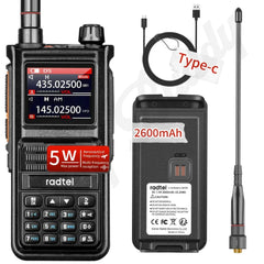 Radtel RT-470X Full Band Ham Radio 256 Channel Air Band Two Way Radio USB-C Black / USB Plug Walkie Talkie