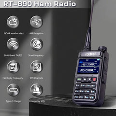 Radtel RT-890 Ham Radio 2-Way Walkie Talkie AM FM NOAA Marine Aviation Scanner EU Plug / Black Walkie Talkie