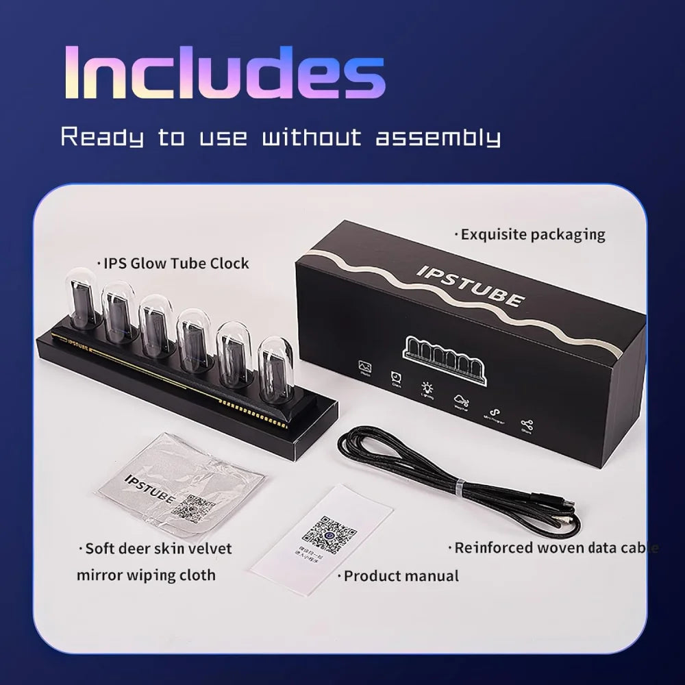 RGB Nixie Tube Clock LED Glows IPS Color Screen DIY Analog Digital Tube Nixie Tube Clock Clock