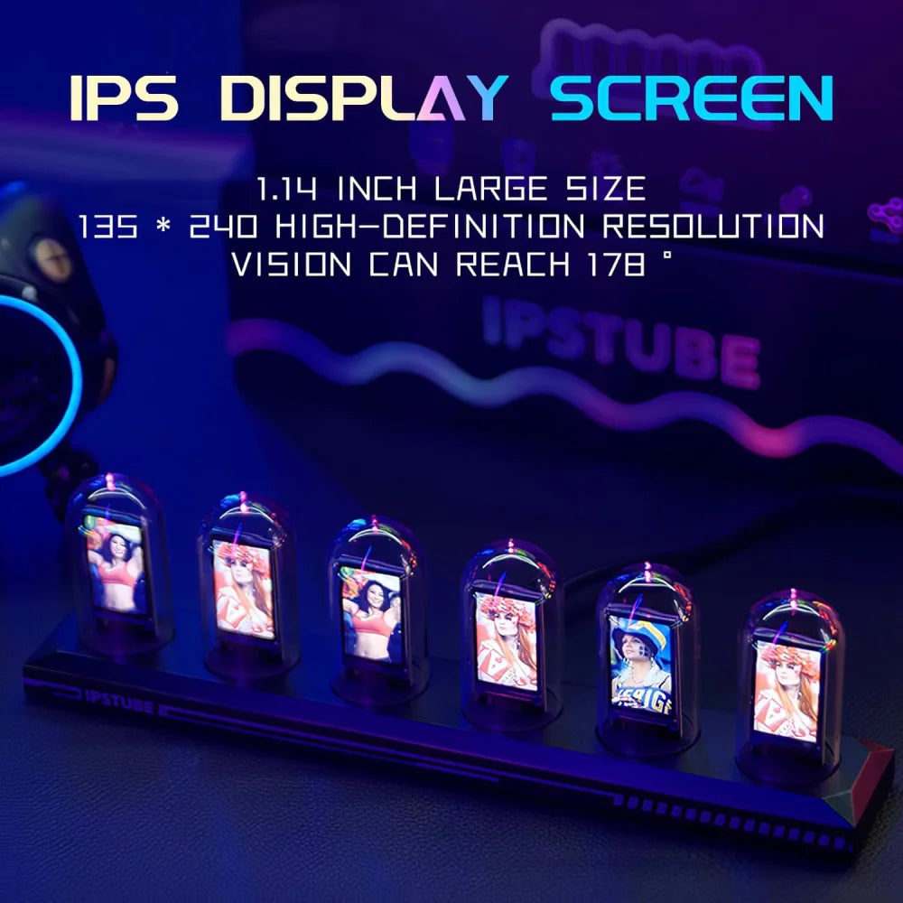 RGB Nixie Tube Clock LED Glows IPS Color Screen DIY Analog Digital Tube Nixie Tube Clock Clock
