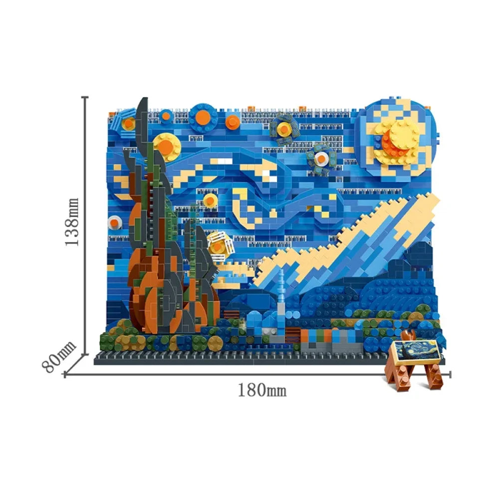 The Starry Night 1858PCS Building Blocks Model Van Gogh Display Micro Mini Build The Starry Night Building Blocks