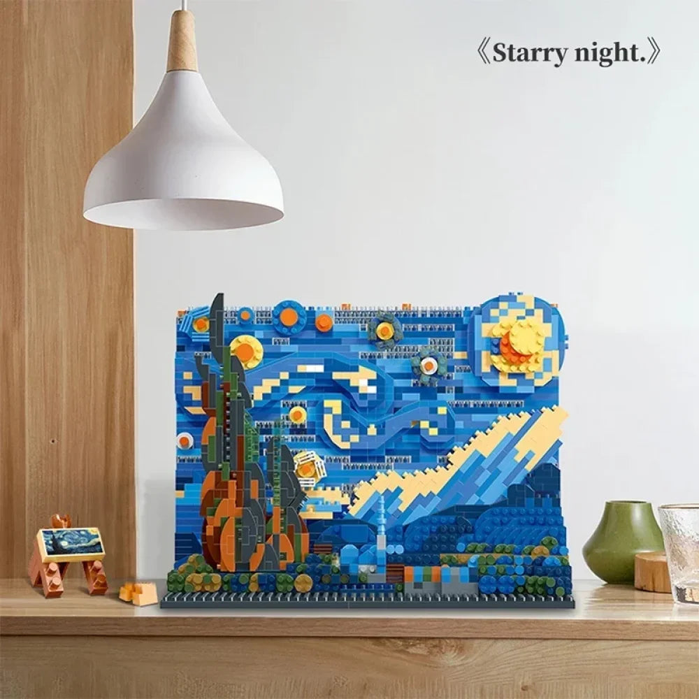 The Starry Night 1858PCS Building Blocks Model Van Gogh Display Micro Mini Build The Starry Night Building Blocks