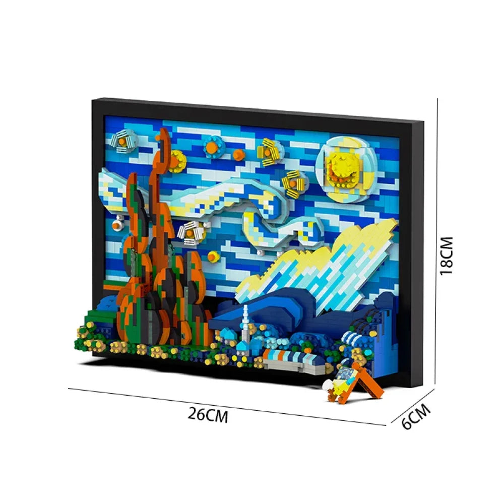 The Starry Night Building Blocks Model Van Gogh Display Micro Mini Build 1731PCS The Starry Night Building Blocks
