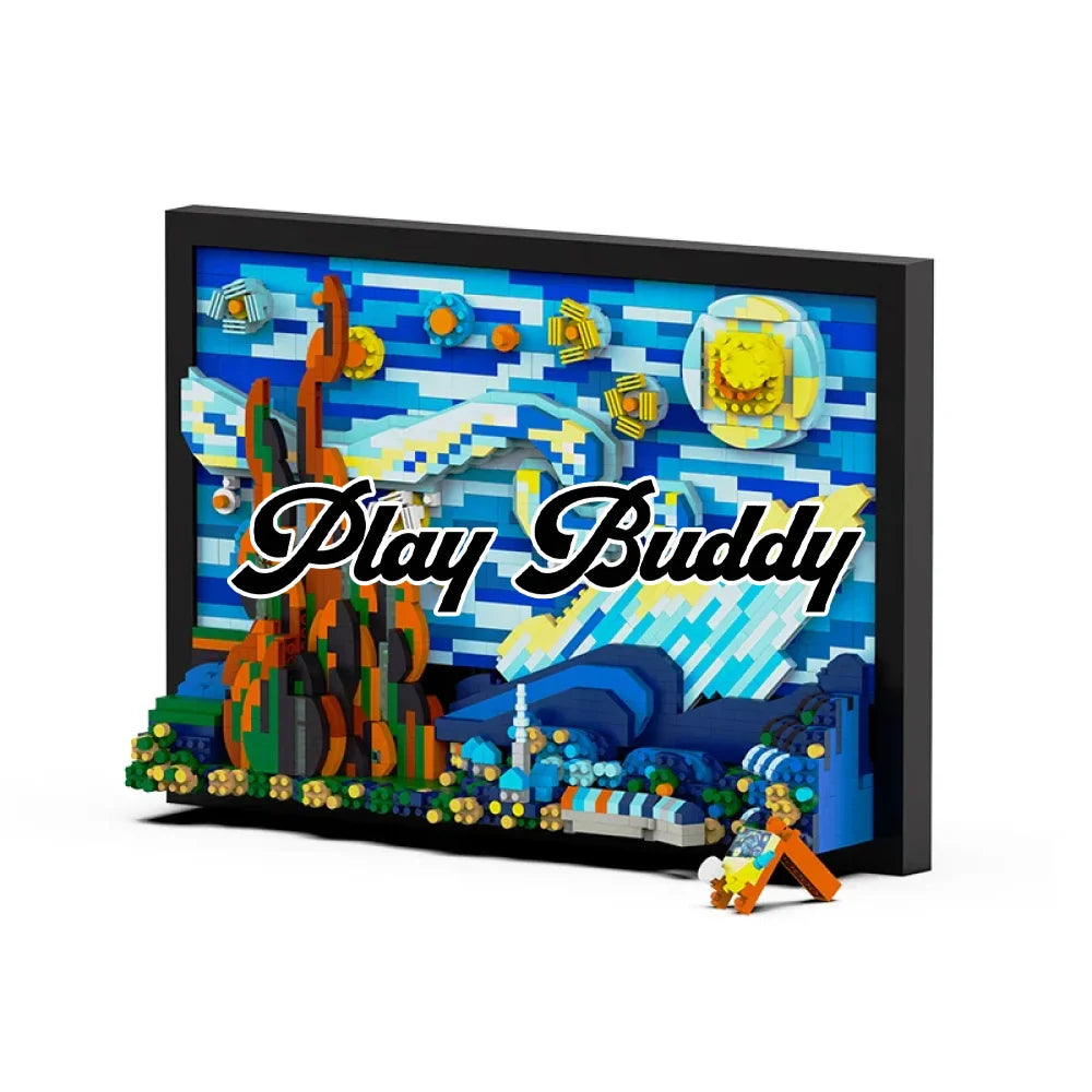 The Starry Night Building Blocks Model Van Gogh Display Micro Mini Build 1731PCS The Starry Night Building Blocks