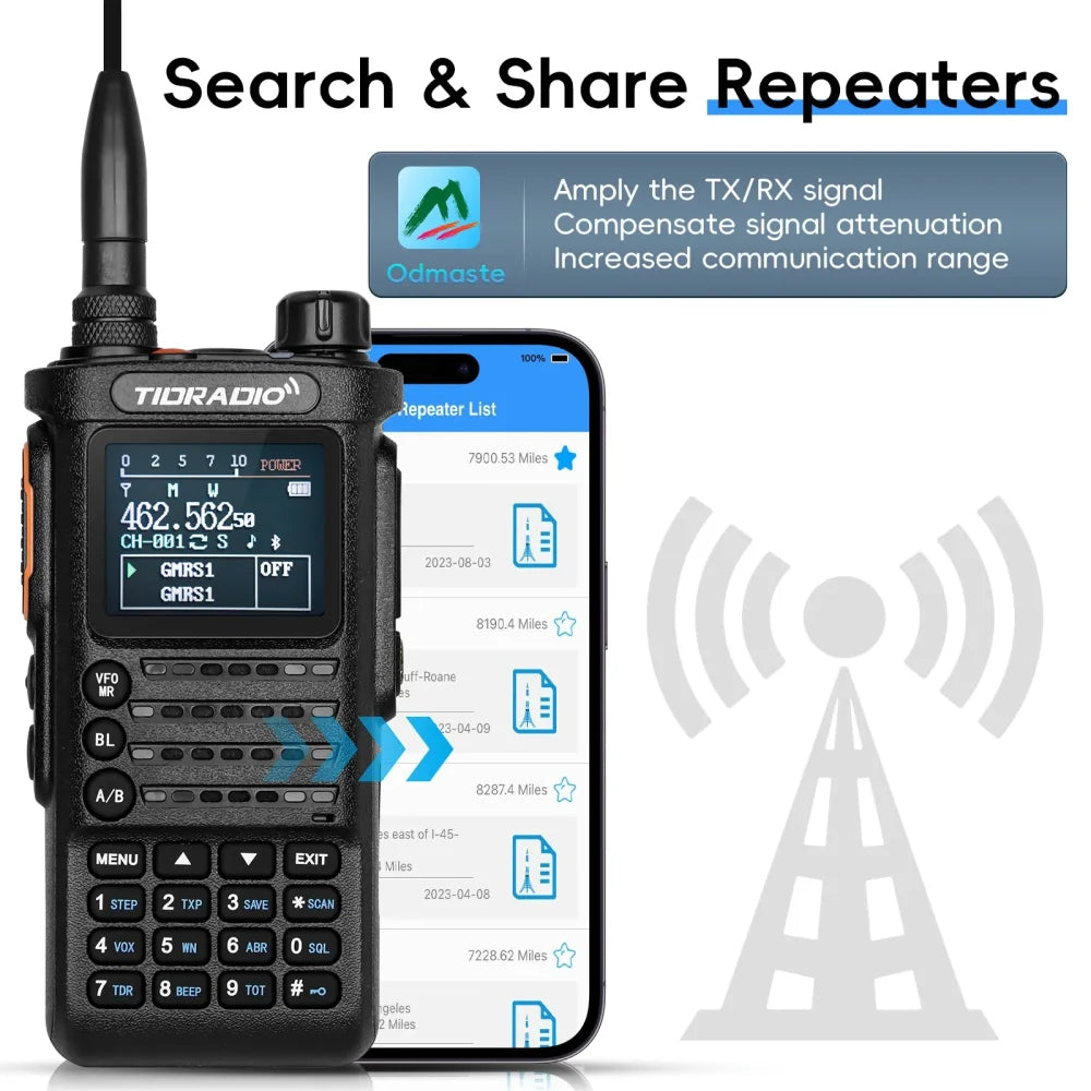 TIDRADIO 2nd Gen TD-H8 10W Professional Walkie Talkie Portable Long Range Radio Black Walkie Talkie