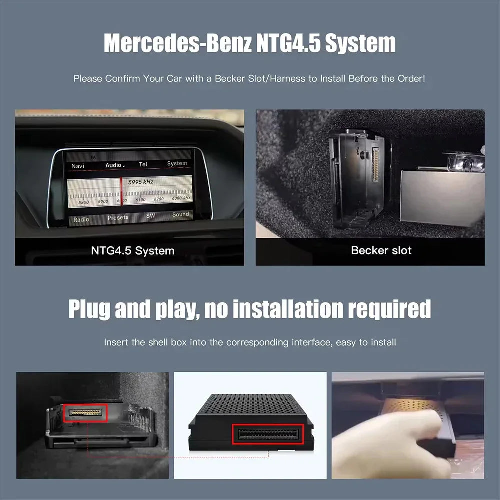 Wireless CarPlay & Android Auto for Mercedes Benz A/B/C/E/CLA/GLA/GLK/ML NTG4.5 NTG4.5 with Becker Slot Apple CarPlay &
