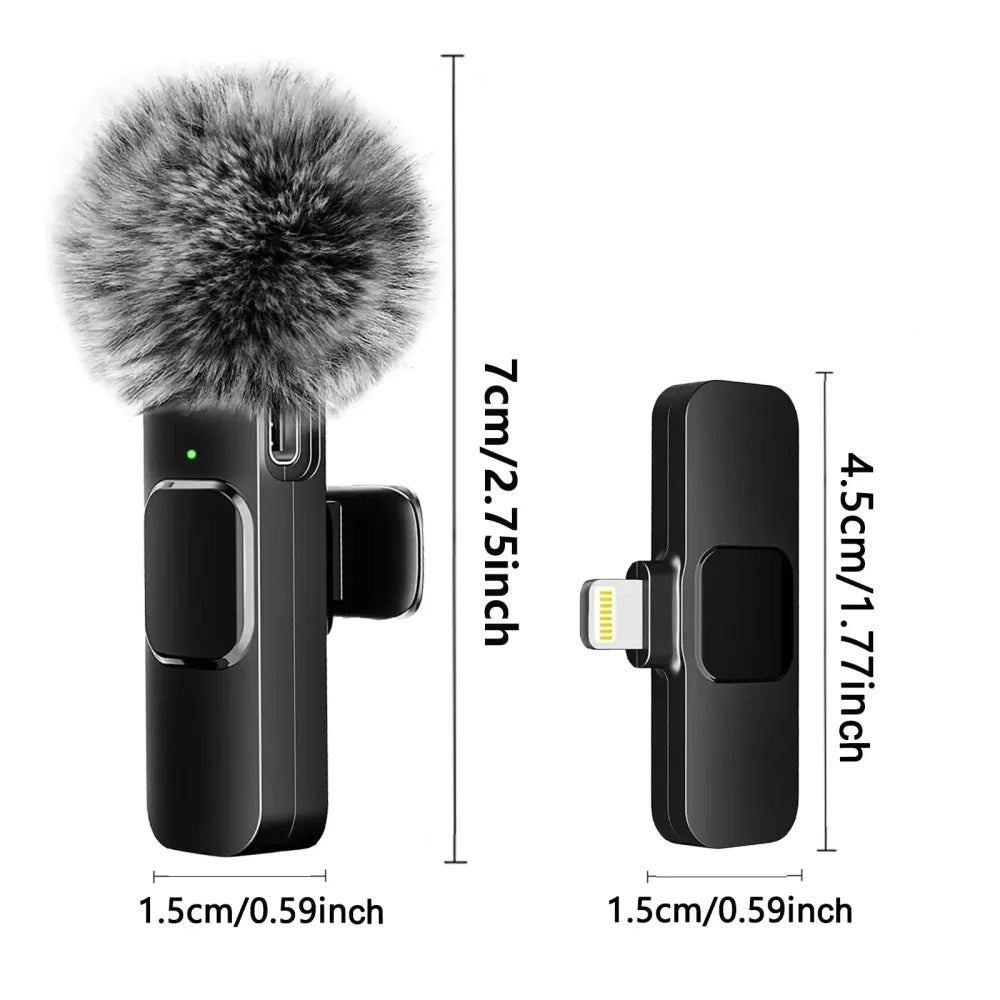 Wireless Lavalier Microphone Audio Video Recording Mini Mic for iPhone Android Microphone