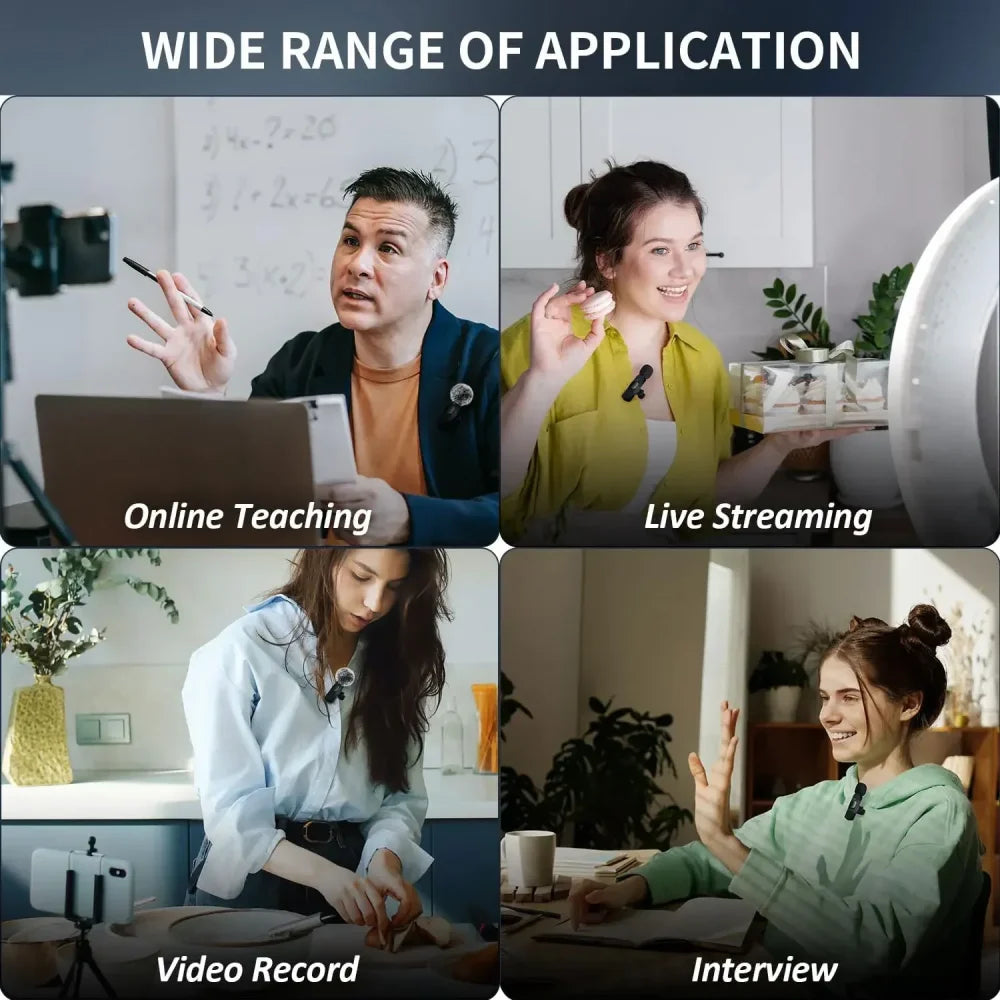 Wireless Lavalier Microphone Audio Video Recording Mini Mic for iPhone Android Microphone