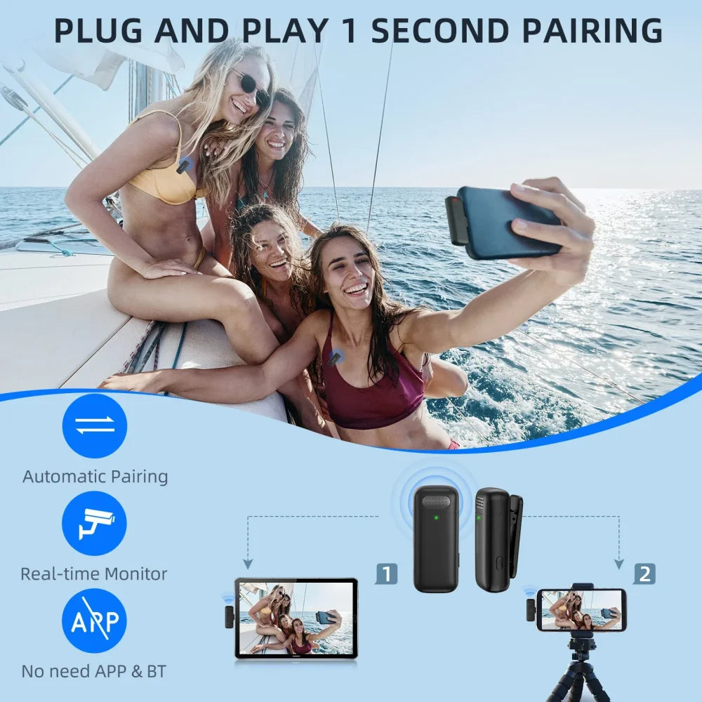 Wireless Lavalier Microphone with Charging Case for Android iPhone iPad Vlog Mic Microphone