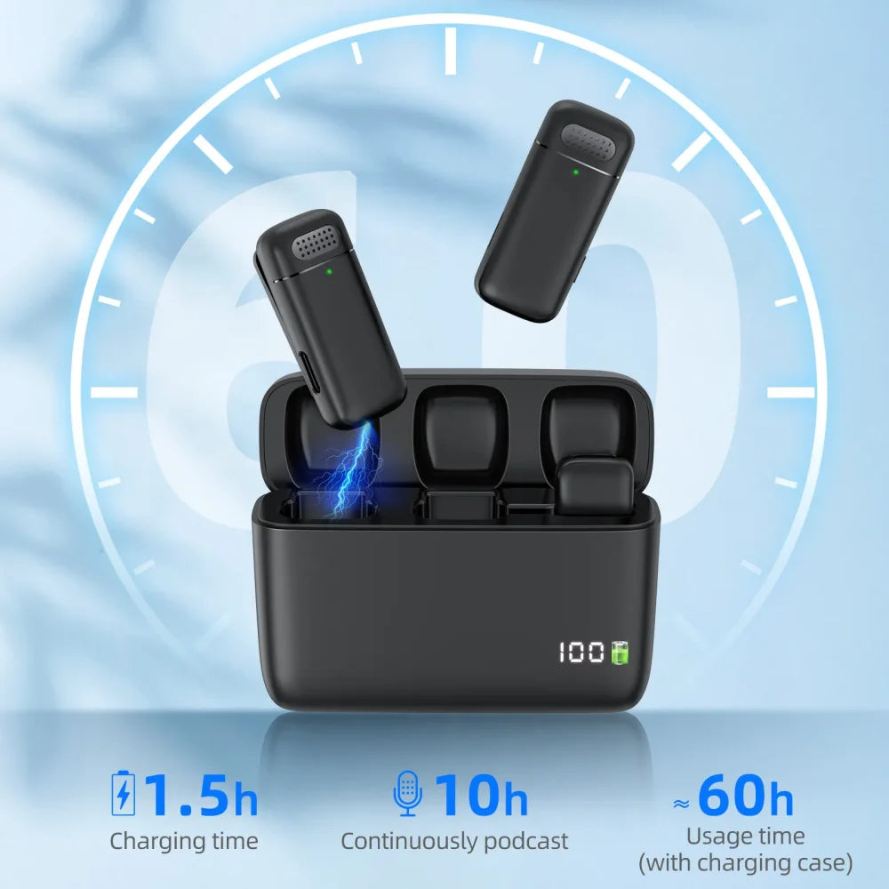 Wireless Lavalier Microphone with Charging Case for Android iPhone iPad Vlog Mic Microphone