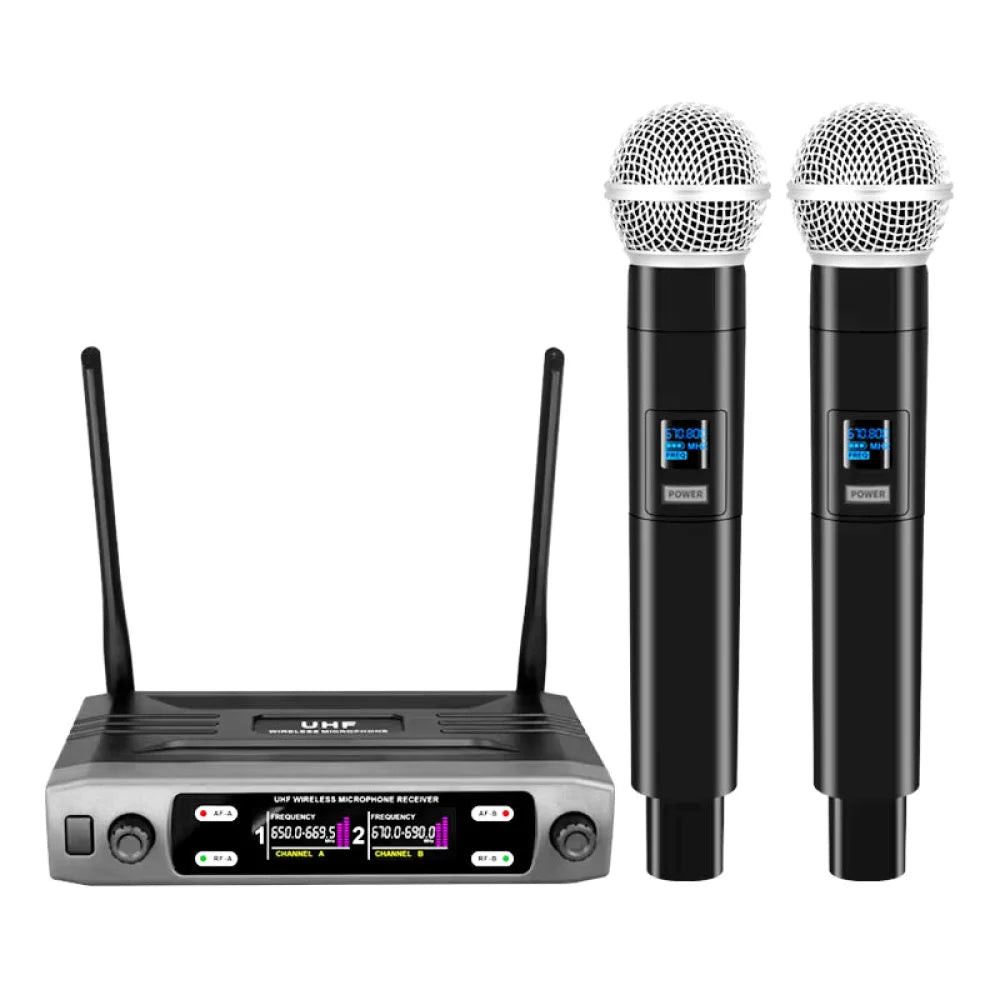 Wireless Microphone Handheld Dual Channels UHF Fixed Frequency Dynamic Mic For Karaoke Wedding Party Band Church Show
