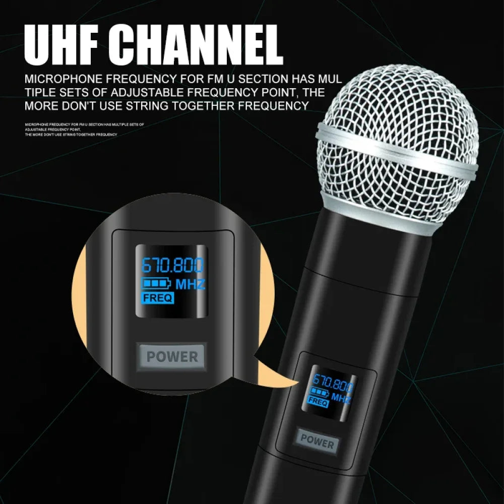 Wireless Microphone Handheld Dual Channels UHF Fixed Frequency Dynamic Mic For Karaoke Wedding Party Band Church Show