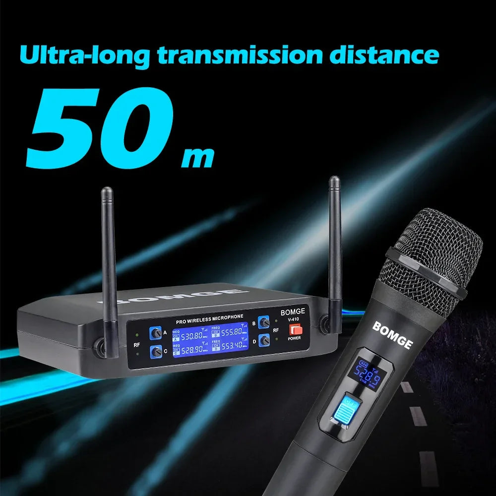 Wireless Microphone System 4-Channel UHF Cordless Mic Set With 4 Handheld Mics Black Microphone