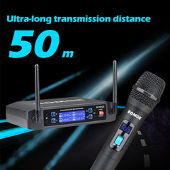 Wireless Microphone System 4-Channel UHF Cordless Mic Set With 4 Handheld Mics Black Microphone