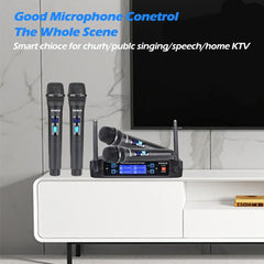 Wireless Microphone System 4-Channel UHF Cordless Mic Set With 4 Handheld Mics Black Microphone