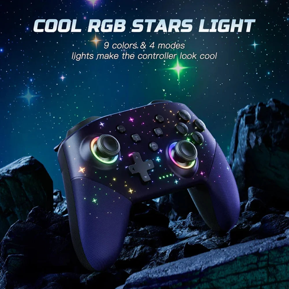 Wireless RGB Stars Switch Pro Controller for Nintendo/Lite/OLED and PC Gaming Blue / Yes Gaming Controller