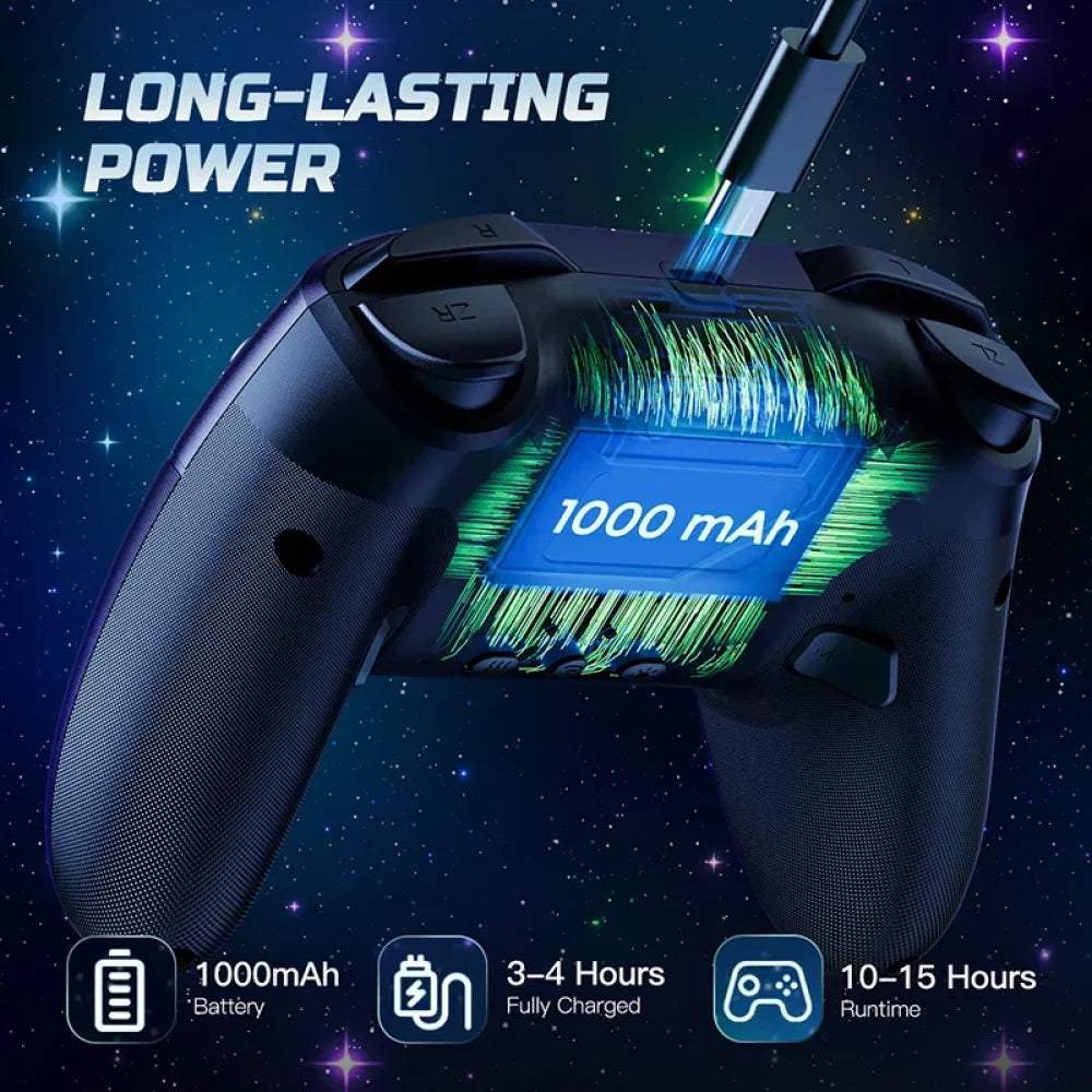 Wireless RGB Stars Switch Pro Controller for Nintendo/Lite/OLED and PC Gaming Blue / Yes Gaming Controller