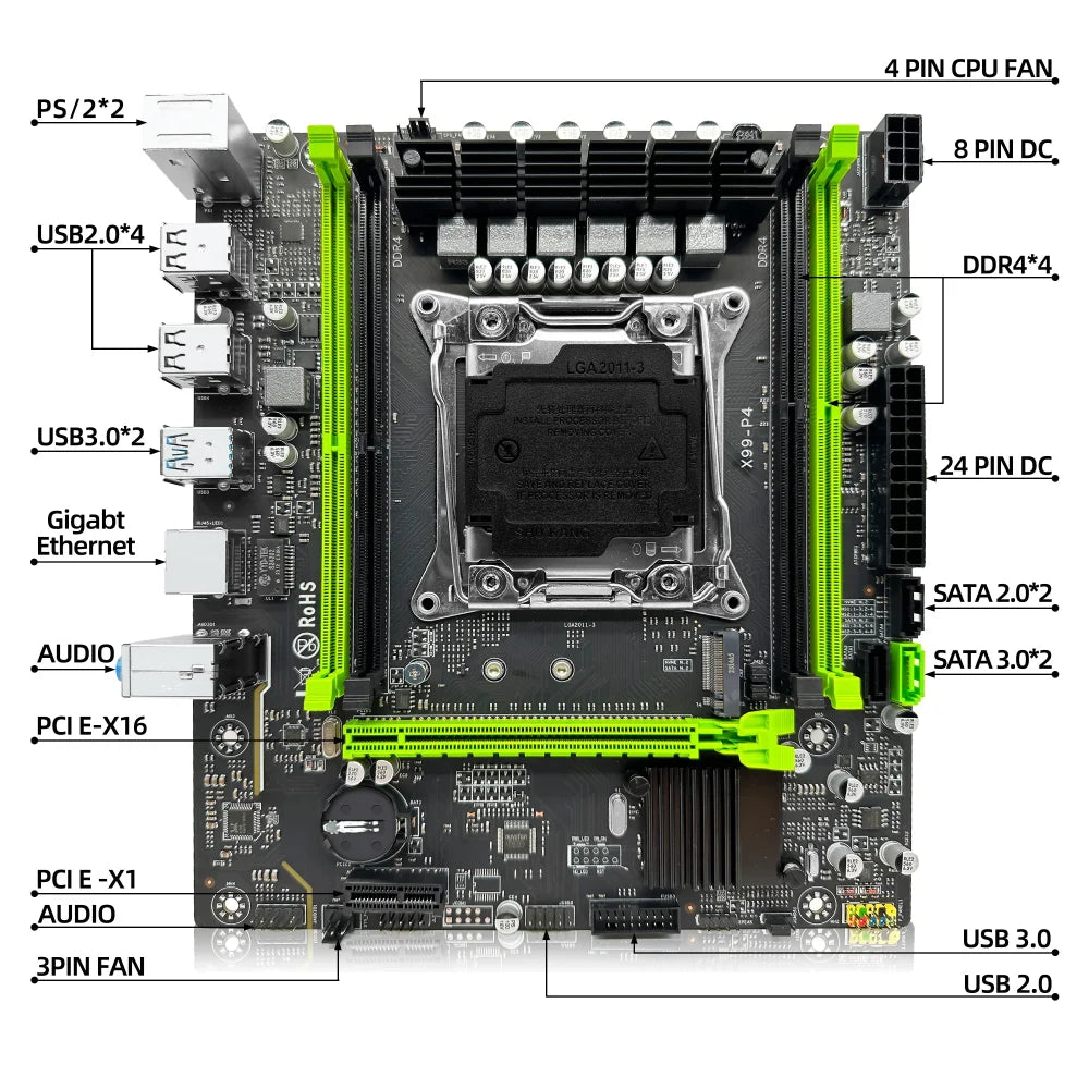 X99-P4 ATX Motherboard Set + Xeon E5 2640 V4 CPU + 16GB DDR4 2133MHZ RAM Bundle Motherboard