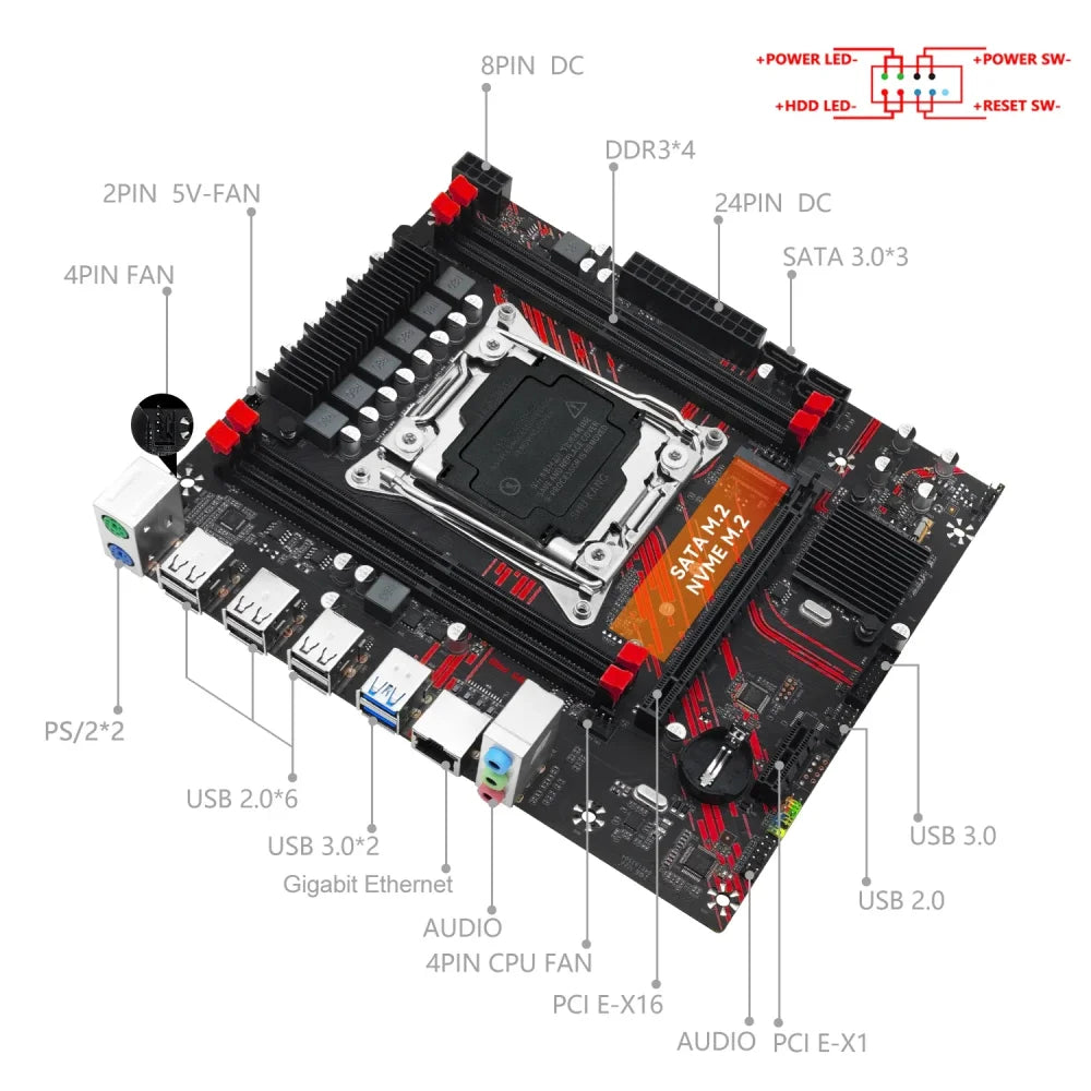 X99 PR8 Intel LGA2011-3 mATX Motherboard + Xeon E5 2666 V3 CPU + DDR3 32GB RAM Motherboard
