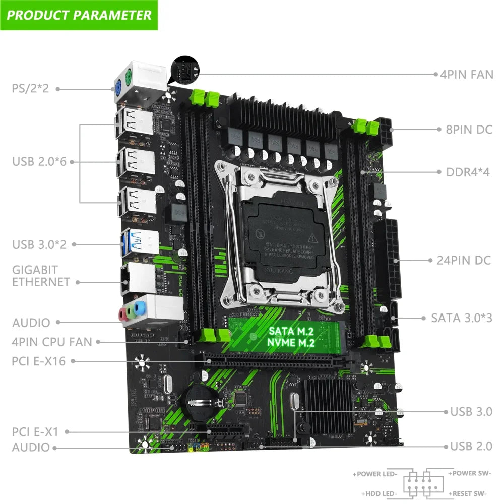 X99 PR9 LGA2011-3 mATX DDR4 RAM SATA/NVMe M.2 Motherboard for Xeon E5 V3 V4 CPUs X99 LGA2011-3 Motherboard